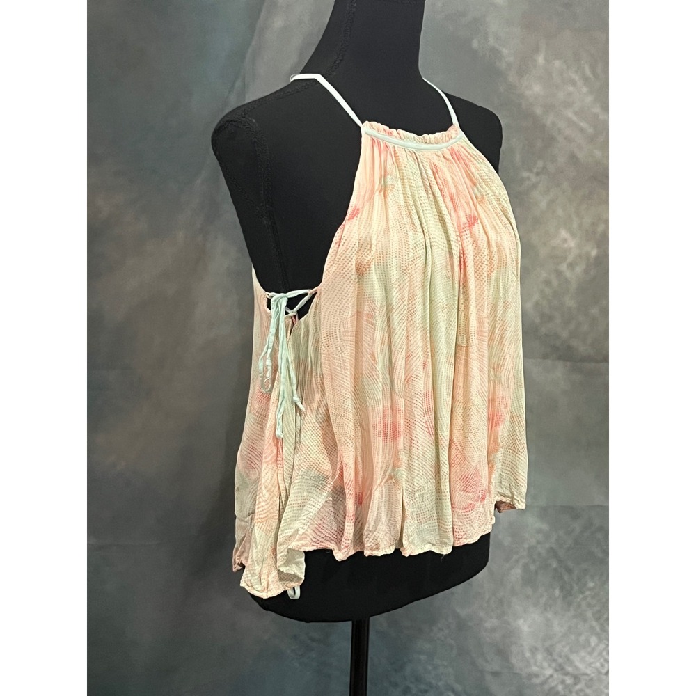 Free‎ People Peach Mint Green Abstract Lace Up Side Halter Tank Top Small - Picture 3 of 9